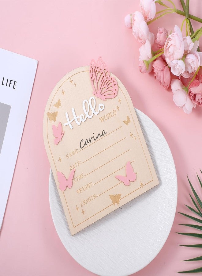Ajcotahm Hello World Newborn Sign, 5.83 × 6.97 Inch Pink Butterfly Baby Announcement Sign Wooden Birth Welcome Board for Newborn Boys Girls Photo Props Baby Shower Hospital Nursery - Image 5